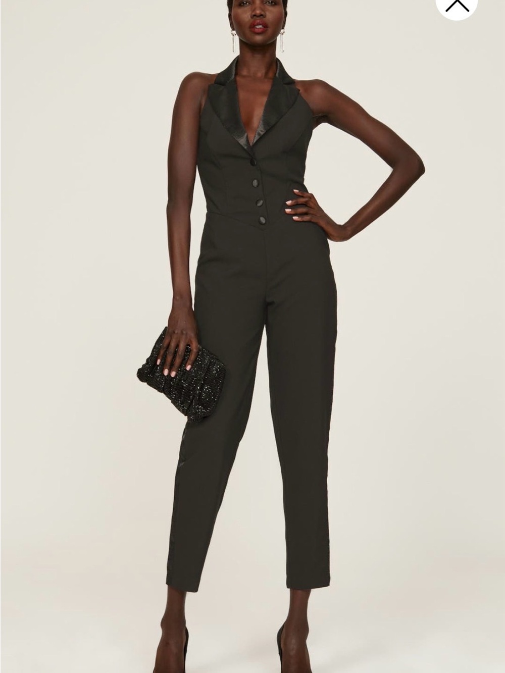 Sleeveless V-Neck Tailored Jumpsuit in Black